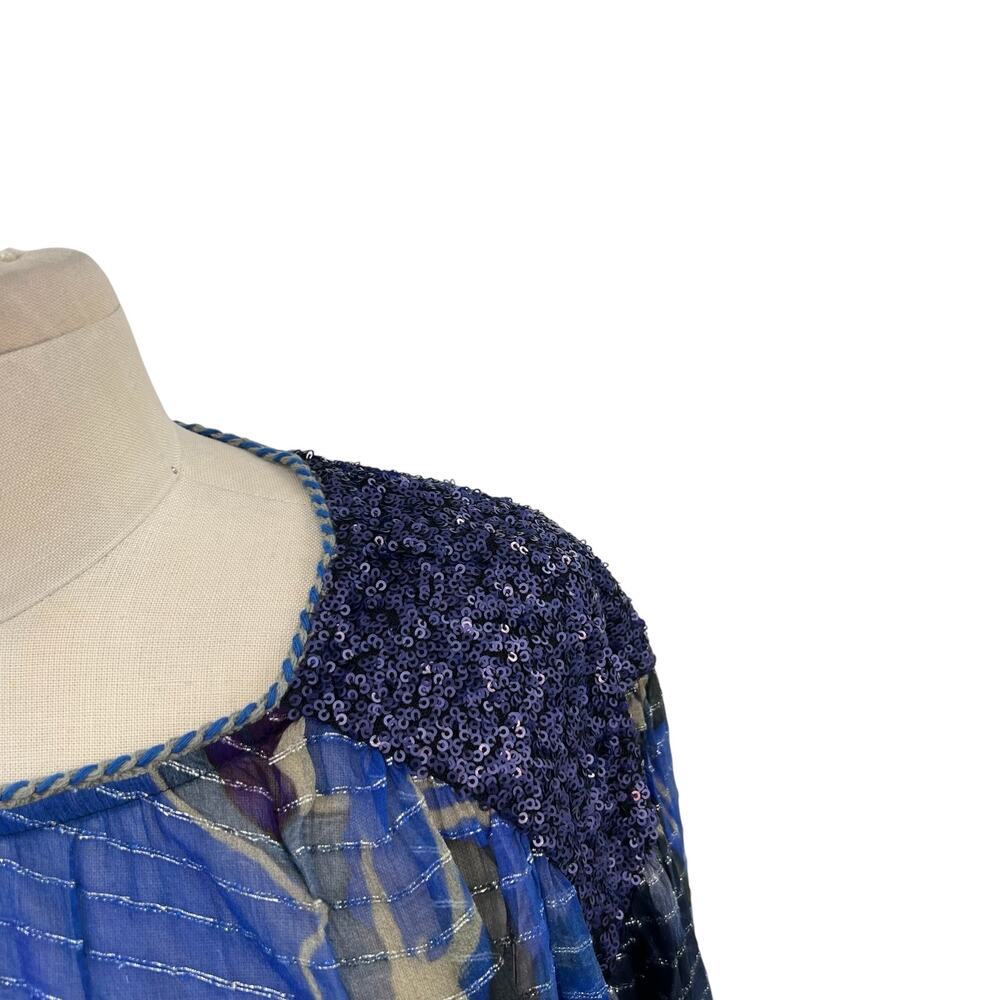 Anthropologie‎ Bl-nk London Senta Top Floral Print Sequin Sheer Plus Size 1X - Picture 5 of 16